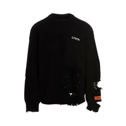 Heron Preston Logo Embroidered Distressed Crewneck Sweater