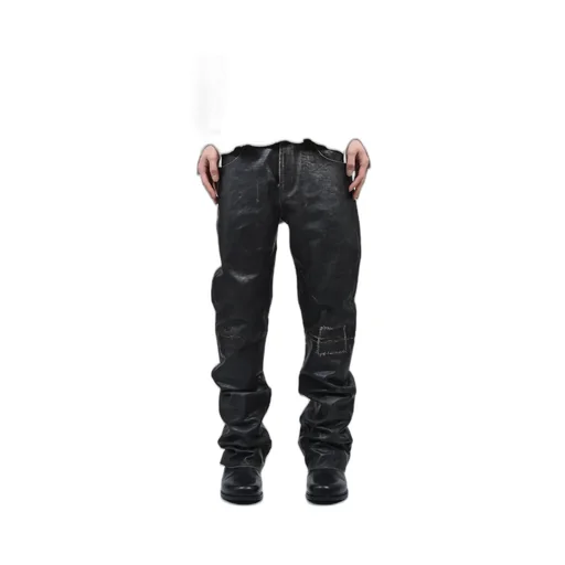 Crust Repaired Leather Flare Jeans / Blk Sand