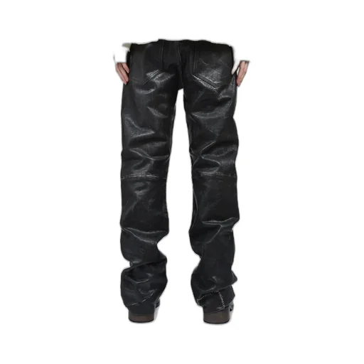 Crust Repaired Leather Flare Jeans / Blk Sand