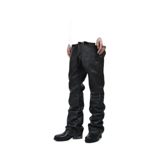Crust Repaired Leather Flare Jeans / Blk Sand