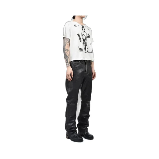 Crust Repaired Leather Flare Jeans / Blk Sand