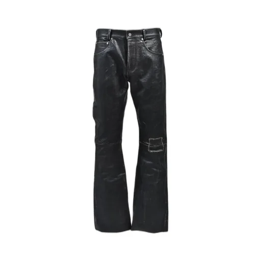 Crust Repaired Leather Flare Jeans / Blk Sand