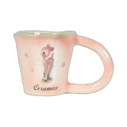Vintage Pink Deer Ugly Mug / Pink Ceramic