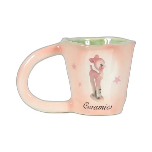 Vintage Pink Deer Ugly Mug / Pink Ceramic