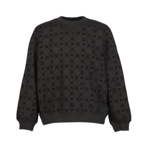 Moonogram Flocked Fleece Relaxed Sweatshir / Blk