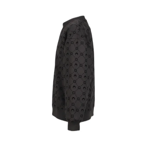 Moonogram Flocked Fleece Relaxed Sweatshir / Blk