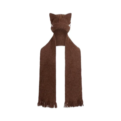 Alpaca Chunky Ears Beanie Scarf / Brw