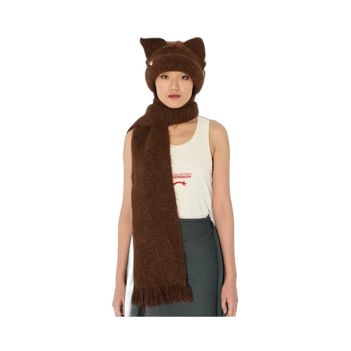 Alpaca Chunky Ears Beanie Scarf / Brw