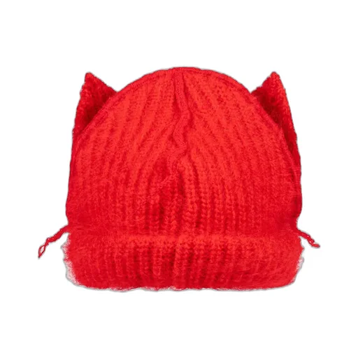 Mohair Chunky Ears Beanie / Red