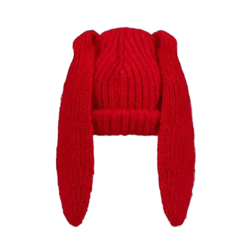 Mohair Chunky Rabbit Beanie / Red