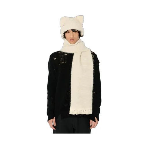 Alpaca Chunky Ears Beanie Scarf/Ecr