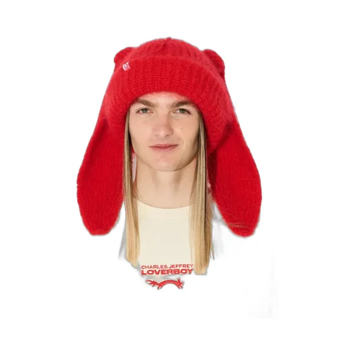 Mohair Chunky Rabbit Beanie / Red