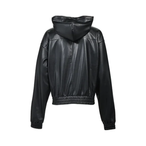 Cross Embroidery Leather Zip Hoodie / Blk