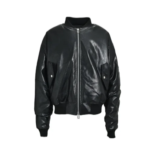 Faux Leather Python Bomber Jacket / Blk