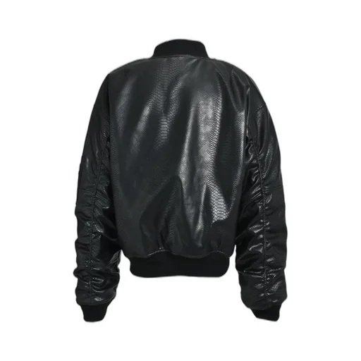 Faux Leather Python Bomber Jacket / Blk