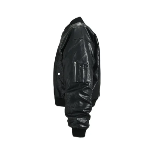 Faux Leather Python Bomber Jacket / Blk