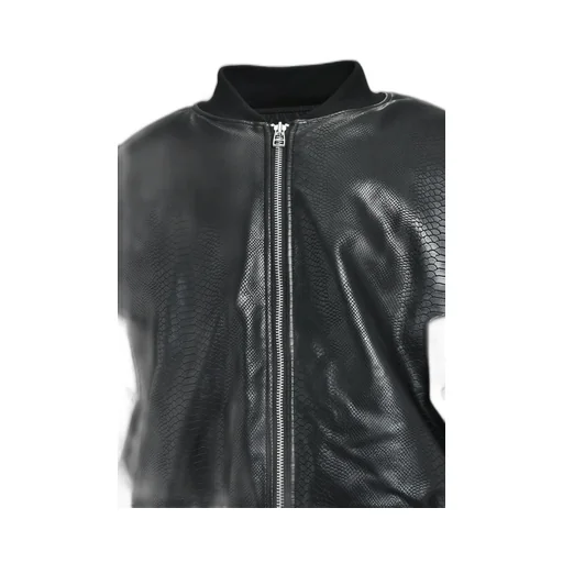 Faux Leather Python Bomber Jacket / Blk