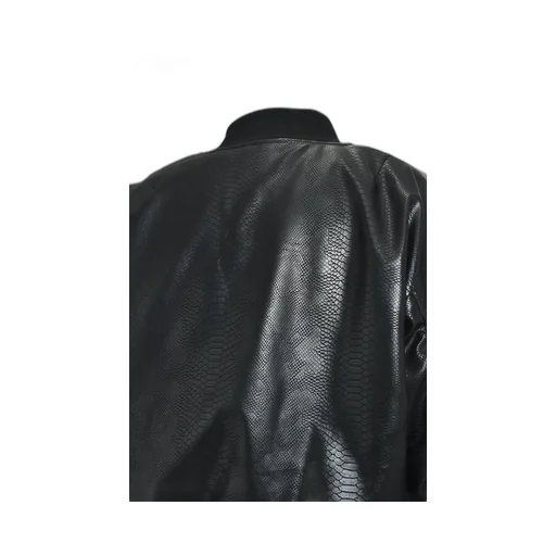 Faux Leather Python Bomber Jacket / Blk