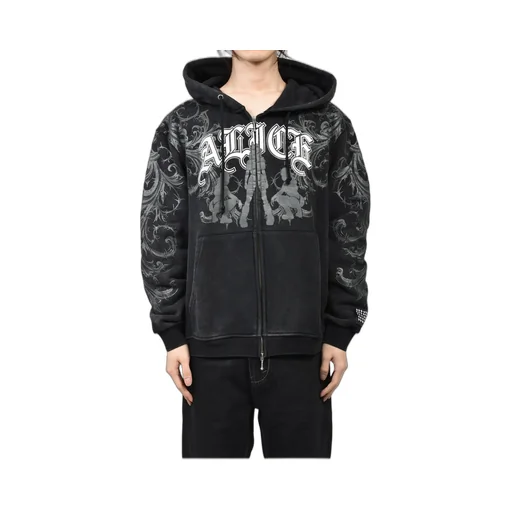 Graphic Zip Hoodie / Black