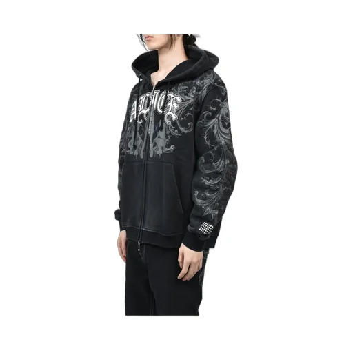 Graphic Zip Hoodie / Black