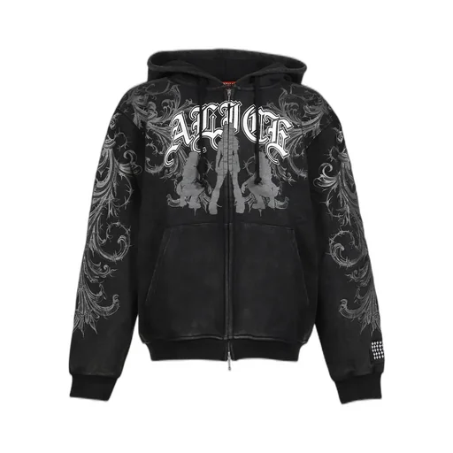Graphic Zip Hoodie / Black