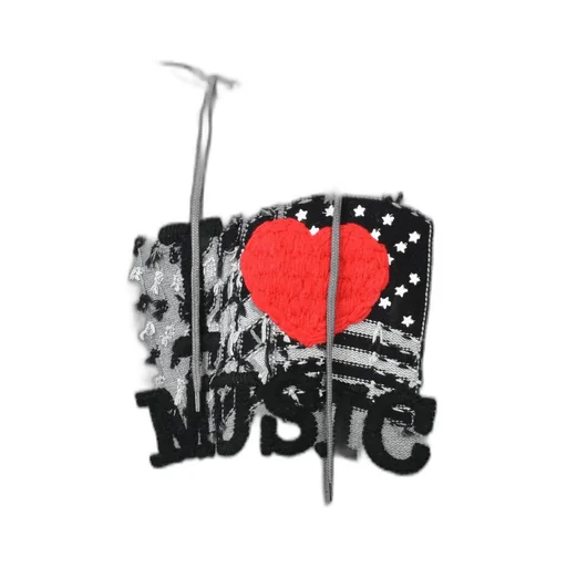 “I Love Music” Pullover Knit Hoodie / Gry
