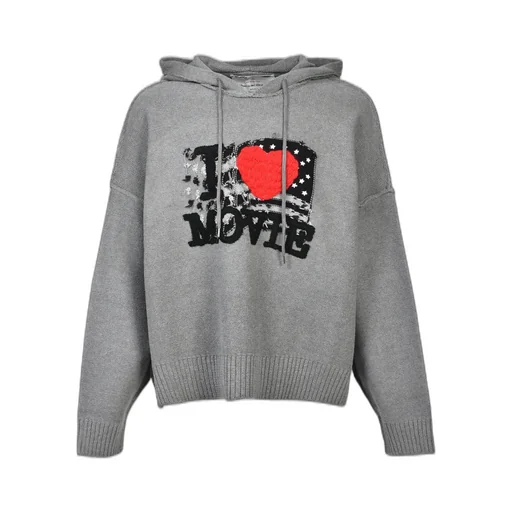 “I Love Movie” Pullover Knit Hoodie / Gry