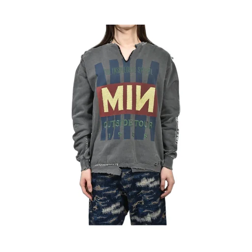 Bootleg Diy Crew Sweat With Repaired / Aged Blk