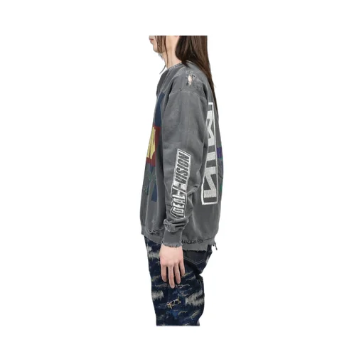 Bootleg Diy Crew Sweat With Repaired / Aged Blk