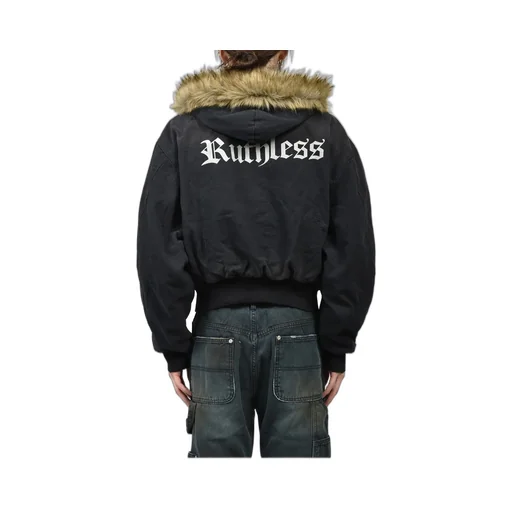 Detachable Fur Hoodied Work Jacket / Blk