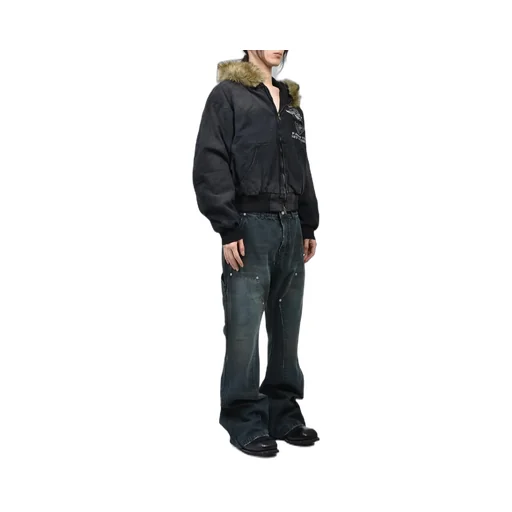 Detachable Fur Hoodied Work Jacket / Blk