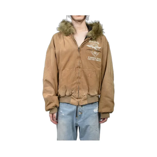 Detachable Fur Hoodied Work Jacket / Bei