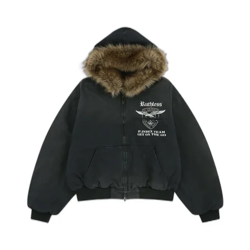 Detachable Fur Hoodied Work Jacket / Blk