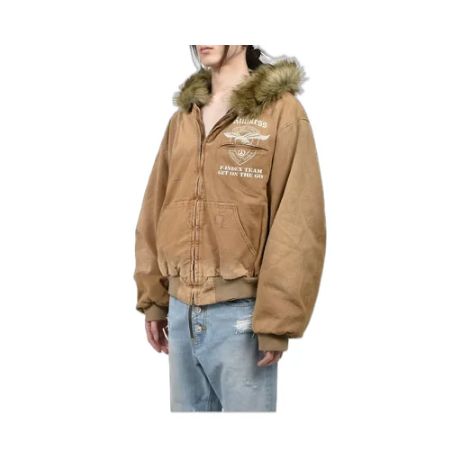 Detachable Fur Hoodied Work Jacket / Bei