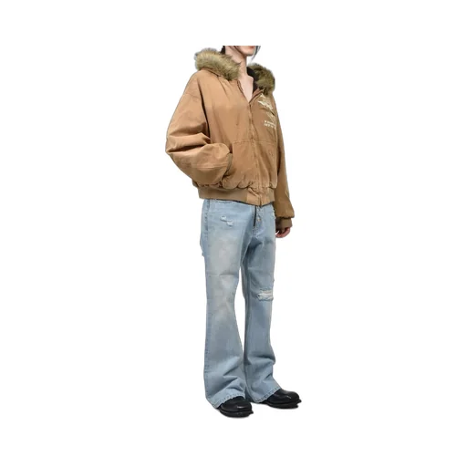 Detachable Fur Hoodied Work Jacket / Bei