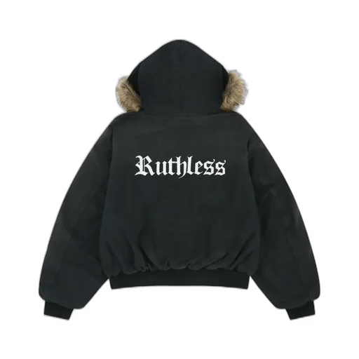 Detachable Fur Hoodied Work Jacket / Blk
