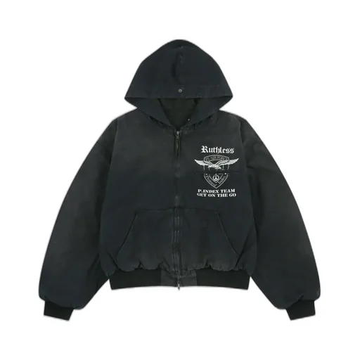 Detachable Fur Hoodied Work Jacket / Blk