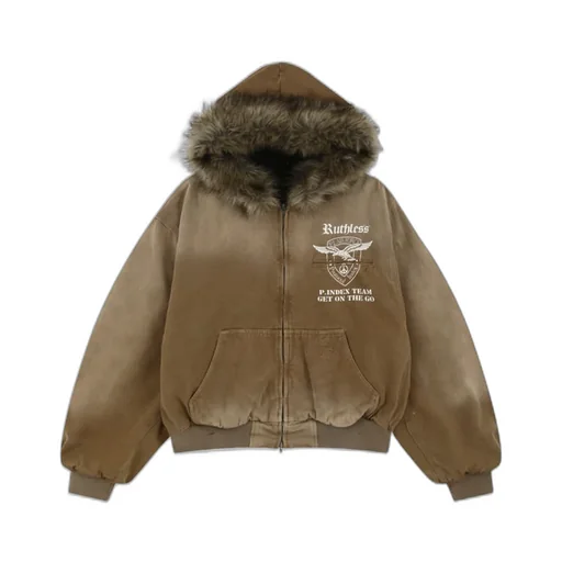 Detachable Fur Hoodied Work Jacket / Bei