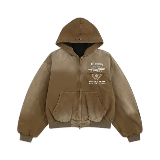 Detachable Fur Hoodied Work Jacket / Bei