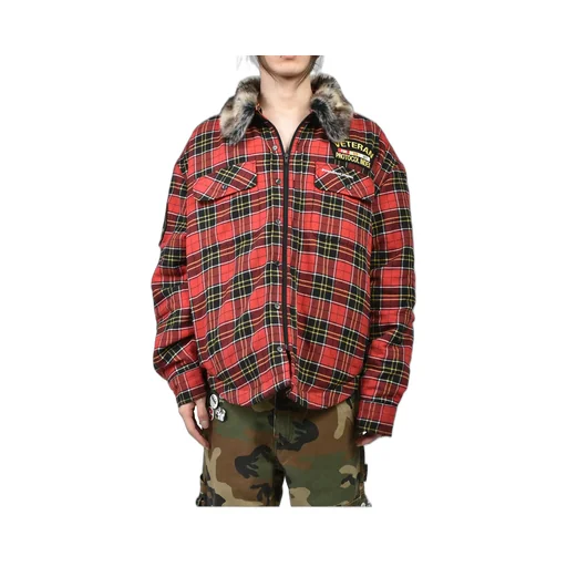 Fur Flannel Shirts Jacket / Red