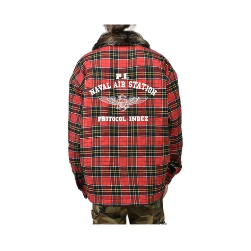 Fur Flannel Shirts Jacket / Red