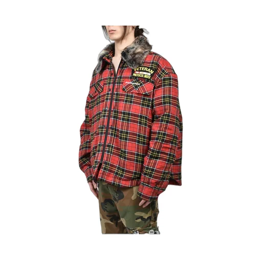 Fur Flannel Shirts Jacket / Red
