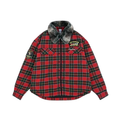 Fur Flannel Shirts Jacket / Red