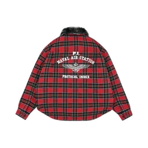 Fur Flannel Shirts Jacket / Red