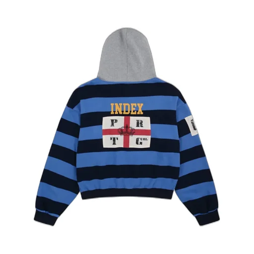 Stripe Polo Hoodie / Blu
