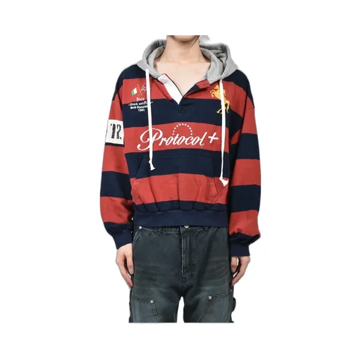 Stripe Polo Hoodie / Red