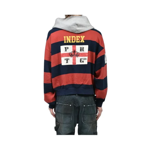 Stripe Polo Hoodie / Red