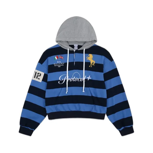 Stripe Polo Hoodie / Blu
