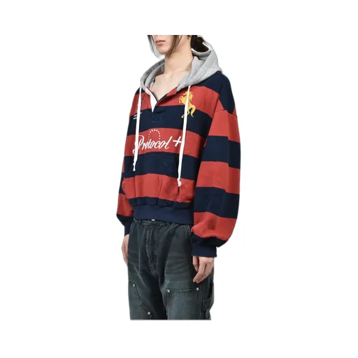 Stripe Polo Hoodie / Red