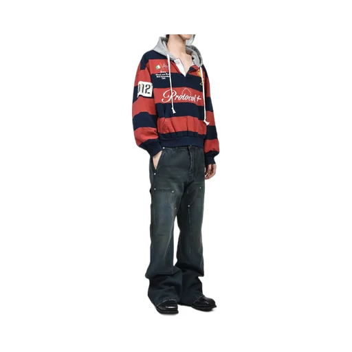Stripe Polo Hoodie / Red